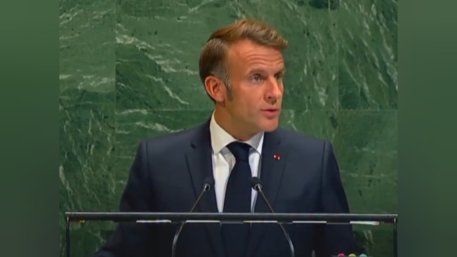 Presiden Perancis, Emmanuel Macron pidato di Sidang Umum PBB. [Instagram]